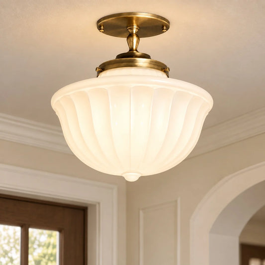 Cedar Vintage Schoolhouse Milk Glass Ceiling Light