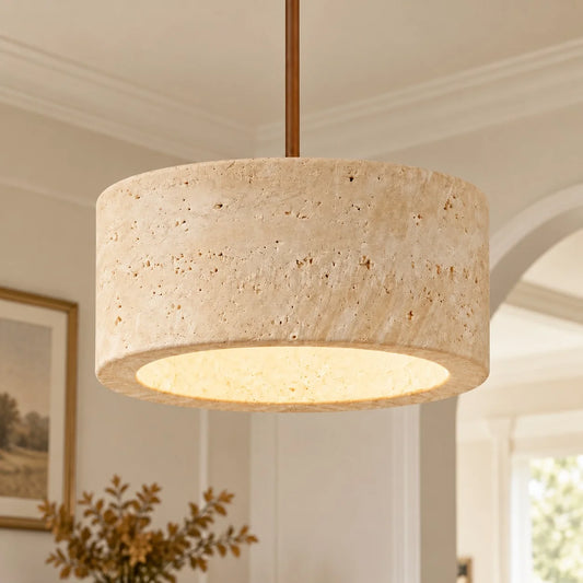 Lumen Faux Travertine Vintage Cream Pendant Light