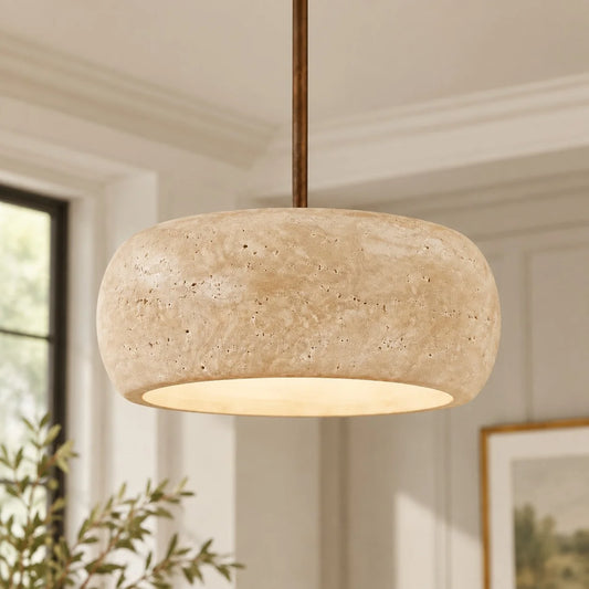 Lumen Faux Travertine Vintage Cream Pendant Light