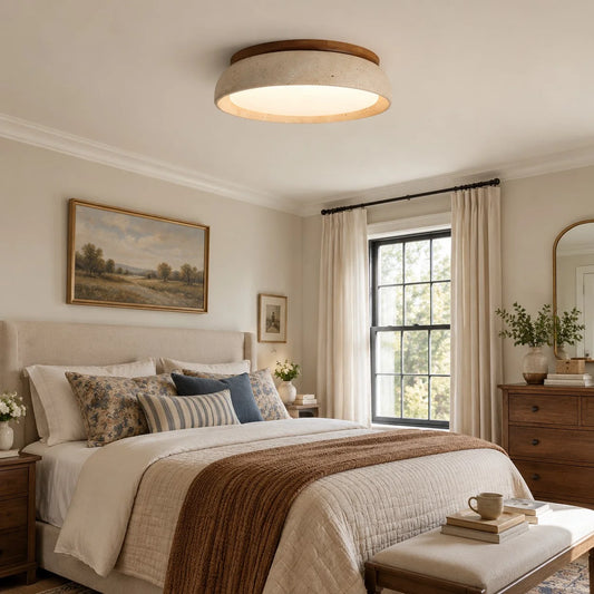 Bellamy Modern Faux Travertine Stone Round Ceiling Light