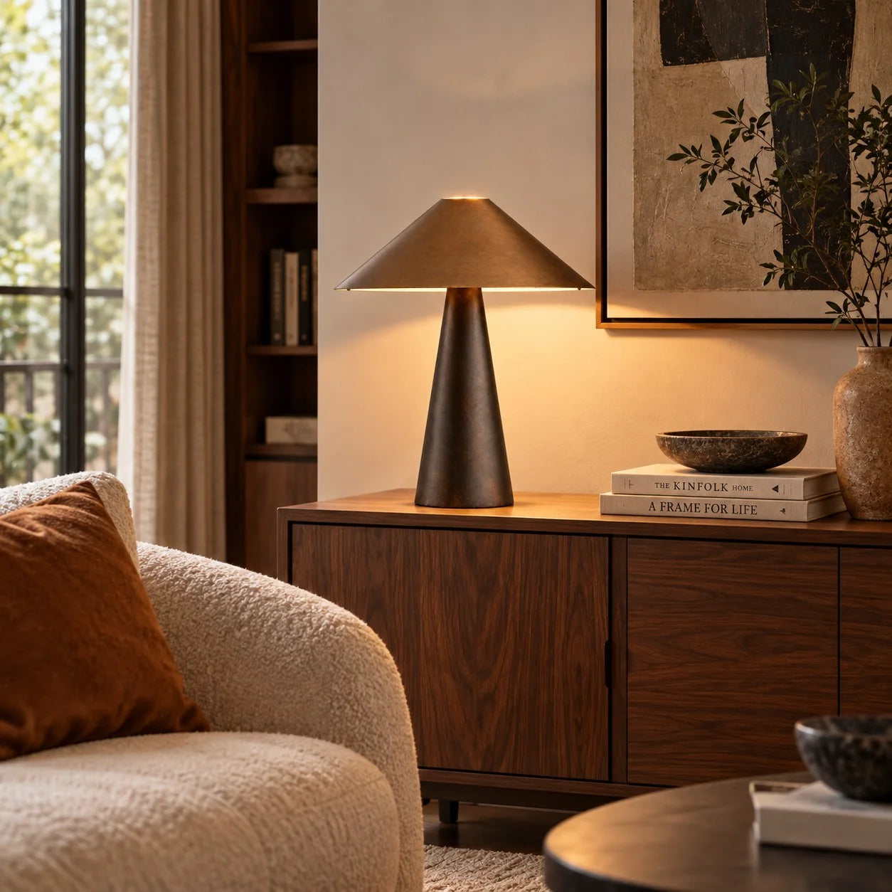 Azra cone lamp in a styled home interior