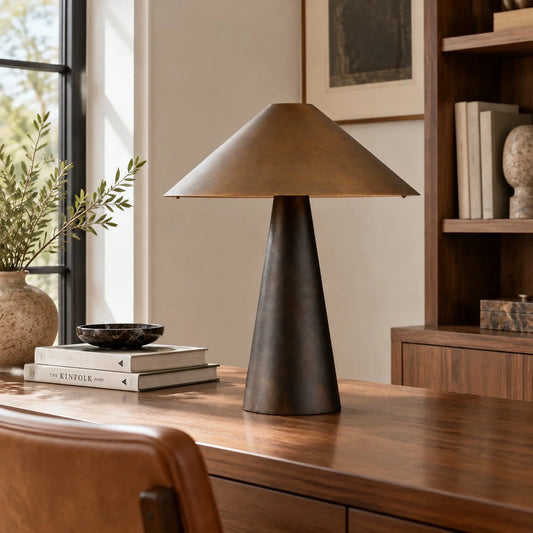 Azra Minimalist Aged Brass and Bronze Cone Table Lamp