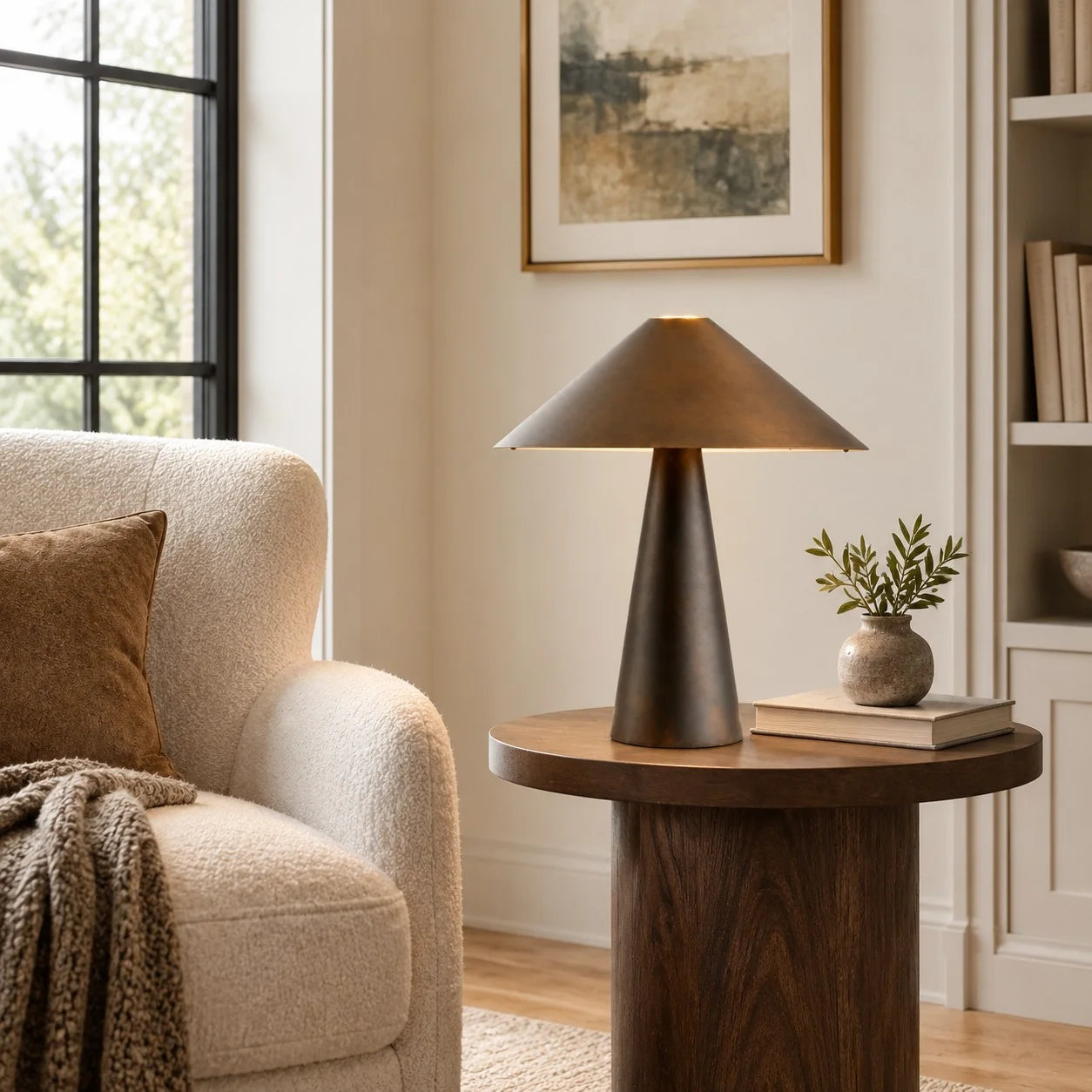 Azra table lamp in a neutral bedroom setting