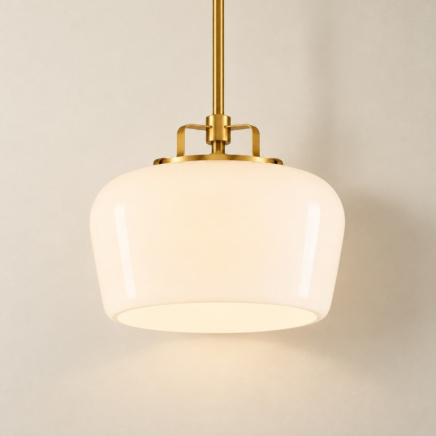 Ava Modern Antique Brass Opal White Glass Pendant Light