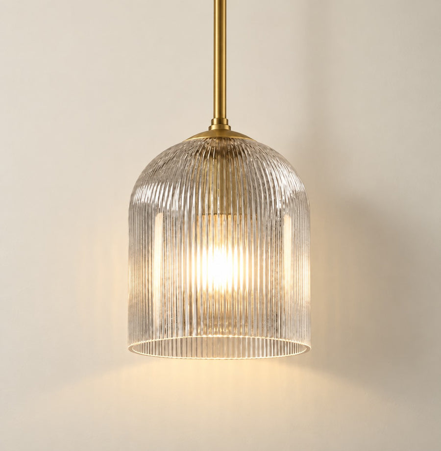 Crosby Modern Farmhouse Cooper Ribbed Glass Pendant Light for Dining Room