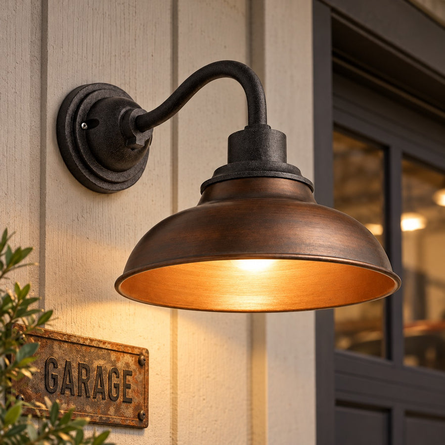 Zane 12"  Vintage Industrial Dome Metal Outdoor Wall Sconce