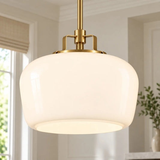 Ava Modern Antique Brass Opal White Glass Pendant Light