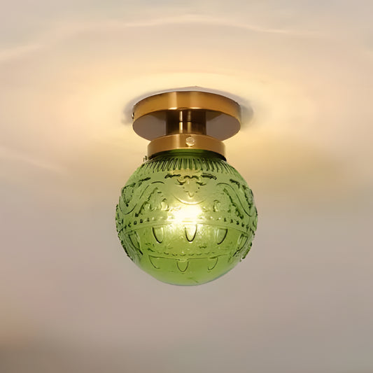 Thetis Vintage Antique Engraved Pattern Globe Glass Ceiling Light