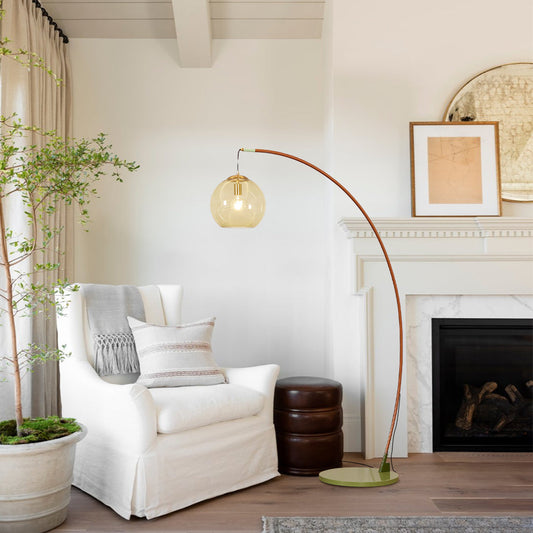Modern Arched Floor Lamp with Amber Glass Shade