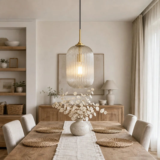 Pella Modern Farmhouse Ribbed Glass Pendant Light