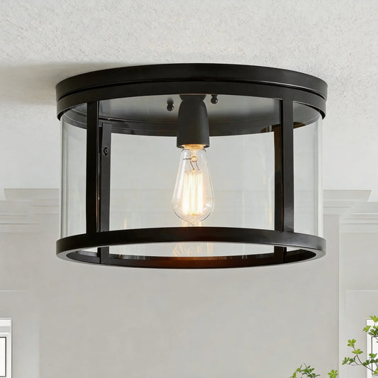 Nolan Industrial Round Clear Glass Flush Mount Ceiling Light