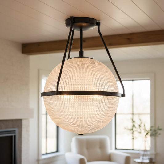 Icy Textured Globe Glass Semi Flush Mount Ceiling Light
