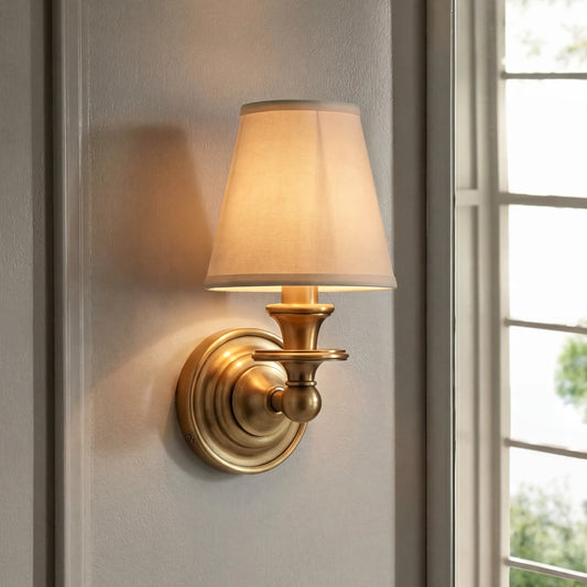 Posie Retro Brass Linen Shade Wall Sconce