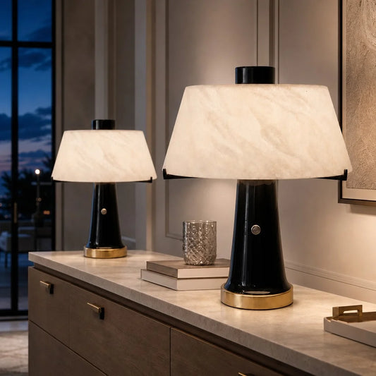 Lunara Modern Ambient Alabaster Trapezoid Table Lamp