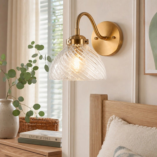 Hester Vintage Brass Swirled Glass Wall Sconce