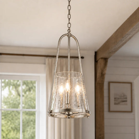 Camille Industrial Flared Hammered Glass Pendant Light