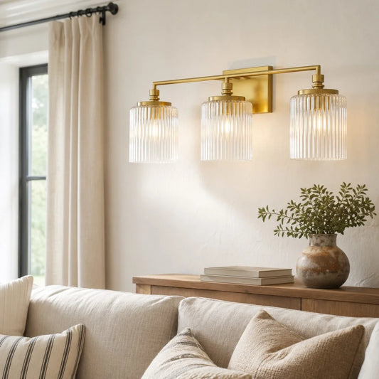Veyra Modern 3-Light Ribbed Glass Cylinder Wall Lamp
