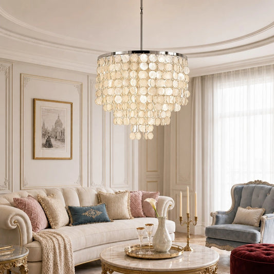 Uthlen Vintage Cascading Round Capiz Shell Chandelier