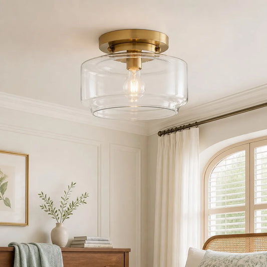 Tindra Modern Brass Glass Flush Mount Ceiling Light