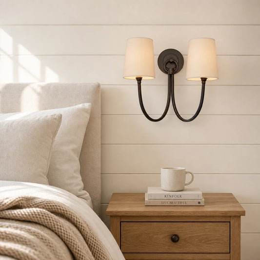 Nora Modern Elegant Linen Shade Double Wall Sconce