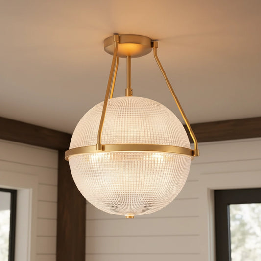 Icy Textured Globe Glass Semi Flush Mount Ceiling Light