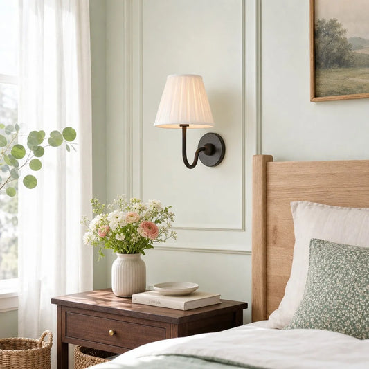 Cacia Vintage Drum Pleated Fabric Shade Wall Sconce