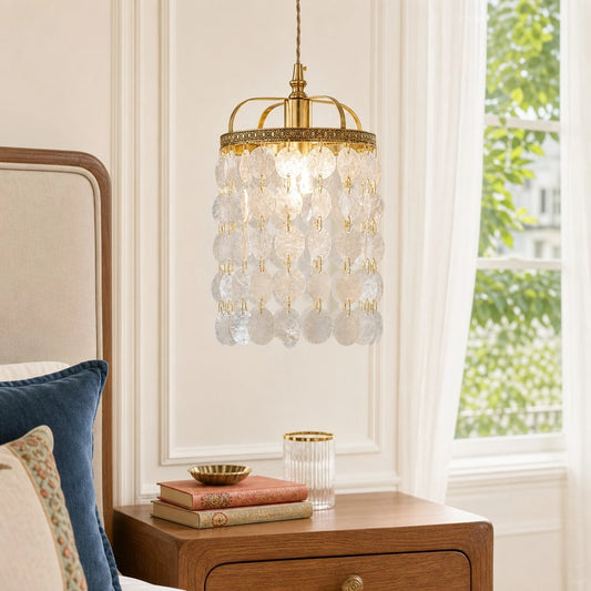 Ceyren Vintage Tiered Cylindrical Capiz Shell Pendant Light