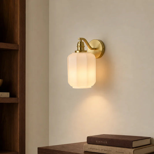 Luna Modern Lantern Glass Brass Wall Sconce