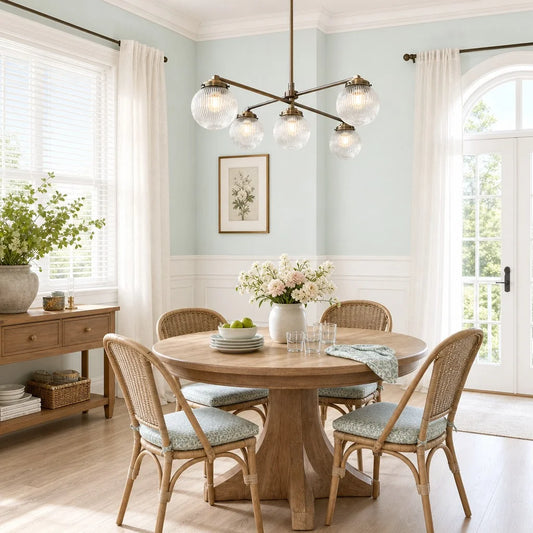 Hesper Modern Brass Ribbed Glass Globe Chandelier