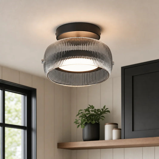 Elara Modern Ribbed Glass Dome Ceiling Light