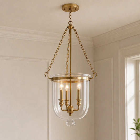 3-Light Traditional Clear Glass Bell Jar Pendant Light for Kitchen Island Bar Entryway