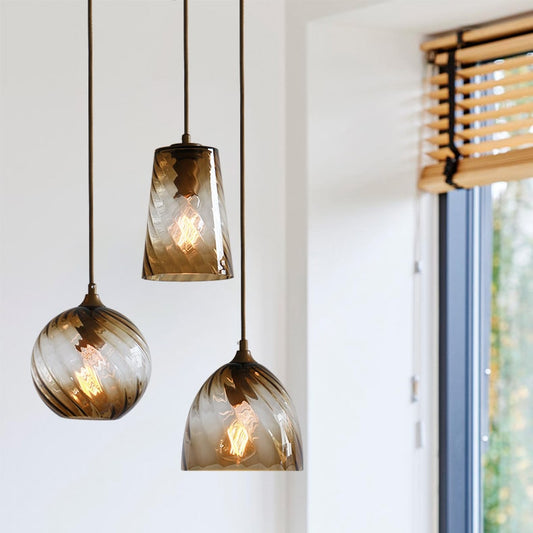Modern Amber Blue Violet Curved Glass Pendant Lighting