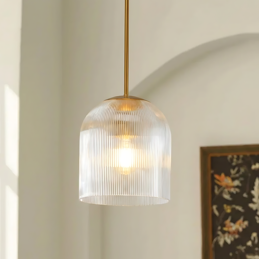 Modern Farmhouse Cooper Ribbed Glass Pendant Light for Dining Room