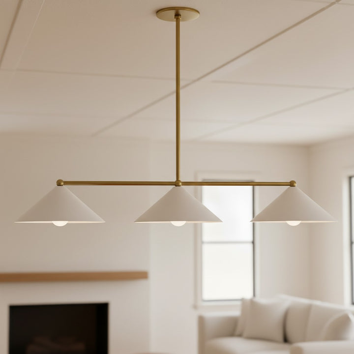 Mila Modern Linear Tri-Cone Brass Chandelier