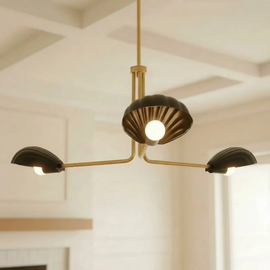 Allan Modern Shell Shaped Three Head Brass Chandelier