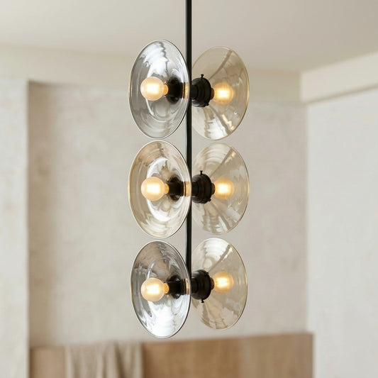 Reginald Modern Disc Shaped Six Head Glass Chandelier