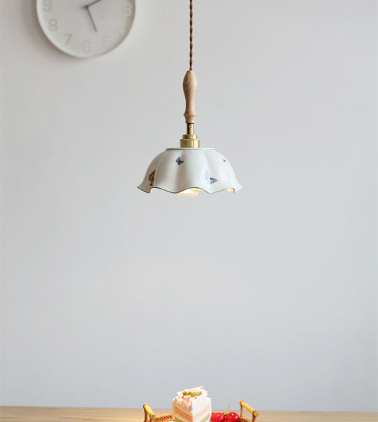 Flower Ceramic Wood Pendant Light - 115PL