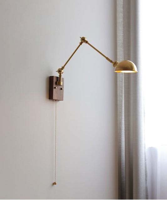 Brass Wall Light With Wood Plate - 106WL