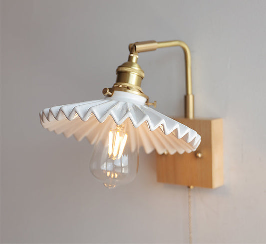 Ceramic Wall Light With Wood Plate - 112WL