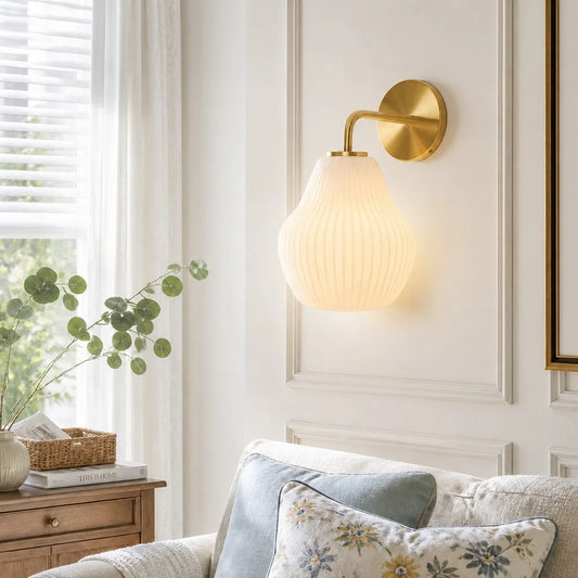 Revna Minimalist Sculptural Ribbed Glass Wall Sconce