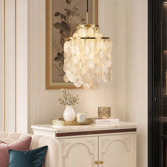 Marvyn Vintage Cascading Capiz Shell Pendant Light