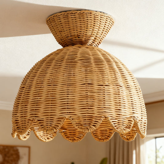 Elsa Bohemian Woven Rattan Flower Ceiling Light