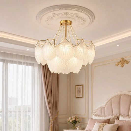 Haloren Vintage Layered Fan Scallop Capiz Shell Chandelier