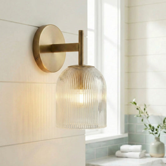 Modern Farmhouse Cooper Ribbed Glass Wall Sconce for Bathroom