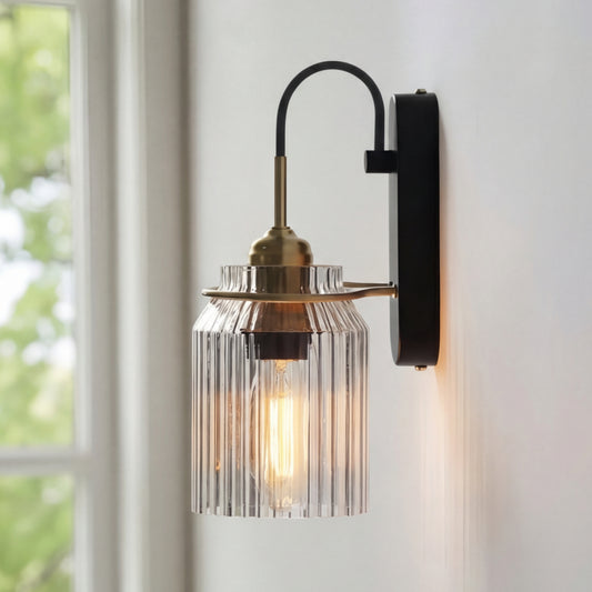 Momus Modern Cylinder Ribbed Glass Wall Sconce