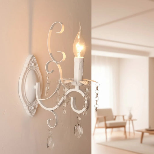 Retro Loft Wrought Iron Chandelier with White Crystal Deco for Dining Room