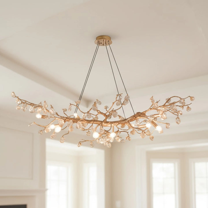 Glass Crystal LED Branches Chandelier - Handmade Kapok Flower Decoration
