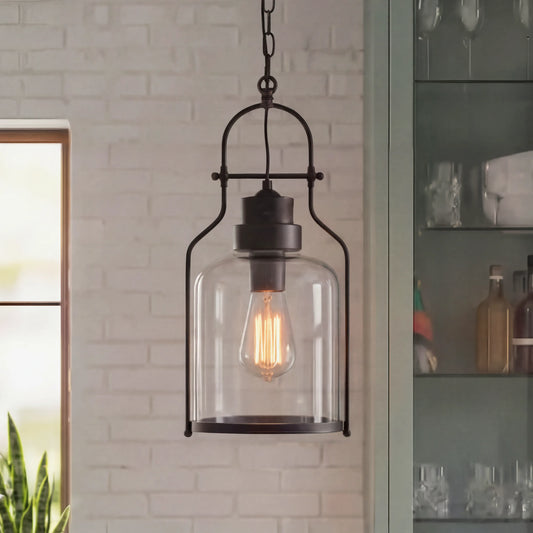 Rustic Farmhouse Industrial Glass Shade Hanging Pendant Light
