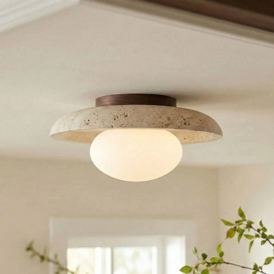 Acacius Modern Travertine Glass Round Dome Ceiling Light