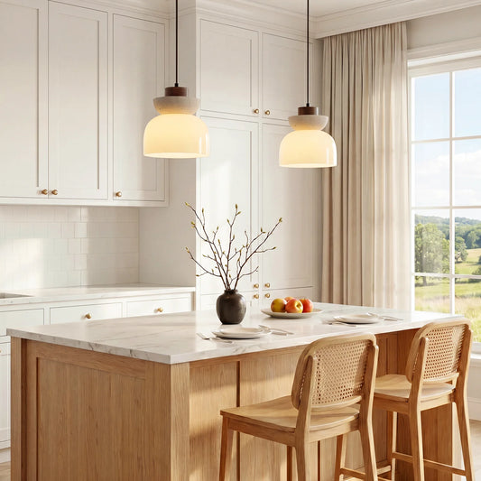 Nora Wabi-Sabi Travertine Frosted Glass Pendant Light for Kitchen Island